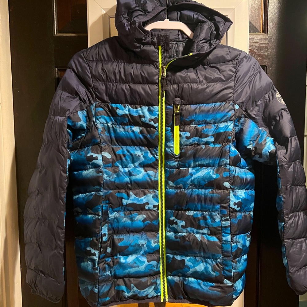 Boy’s Large Puffer Coat Blue 14/ 16 Insulated Hoodie Jacket Zero Exposure